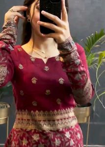 Maroon Jewish Cotton Printed Short Kurti