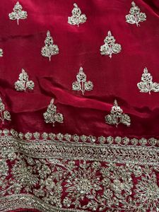 Zardozi Embroidered Pure Silk Red Suit, Churidhar