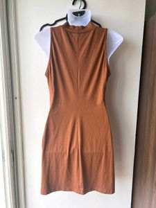 Chic Brown High-Neck Sleeveless Mini Dress