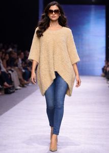 Stylish Beige Knit Tunic Top