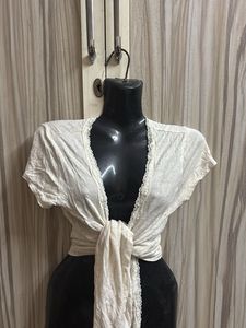 Lace Trim Tie-Front cardigan