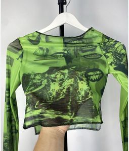Green Graphic Print Long Sleeve Top