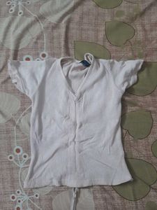 White Ribbed V-Neck Tee