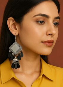 Trendy Boho Oxidised Mirror Jhumka Earrings 🖤