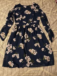 Elegant Navy Blue Floral Dress