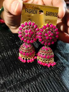 Pink Jhumka Earrings
