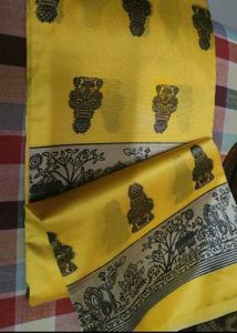 Elegant Yellow Lichi Silk Saree new with tag