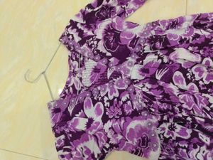 💜🤍 Women Floral Print Alia Cut Dress With Paint