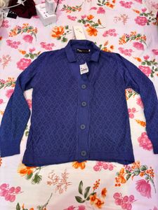Blue Knit Cardigan with Buttons