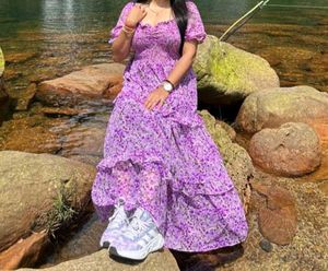 Purple Floral Print Maxi Dress