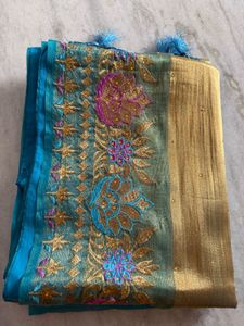 Teal Embroidered Saree