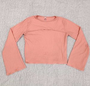 Peach Ribbed Long Sleeve Top