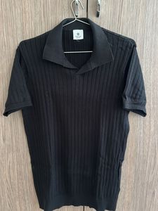 Snitch Black Ribbed Polo TShirt