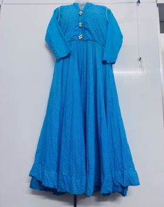 Elegant Blue Polka Dot Long Gown