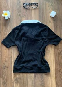 Black Cropped Polo Top