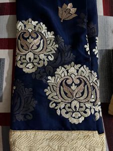Beautiful Navy Blue Printed Saree For Women