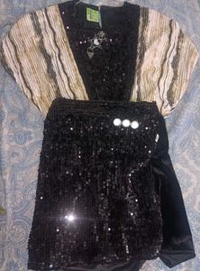 Baby Girl Velvet Lycra Top And Skirt Set