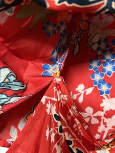 Red Floral Flared Sleeves Wrap Top