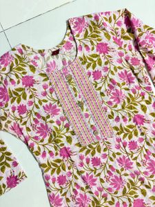 Pink Floral Print Kurta Set