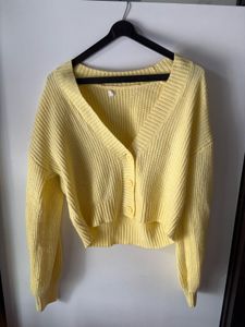 Yellow Knit Cropped Cardigan