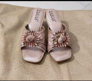 Zaras Embellished Clear Heel Mules