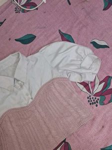 Vintage White Dress &amp; Pink Knit Balaclava