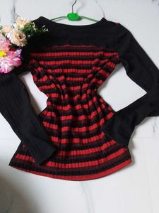 Red &amp; Black Striped Long Sleeve Top