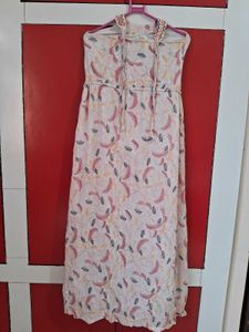 Feather Print Strapless Maxi Dress