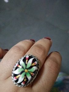 Floral Painted Statement Ring