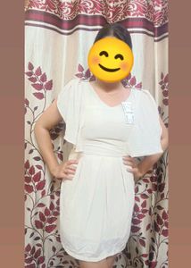 Cream Mini Dress with Flutter Sleeves