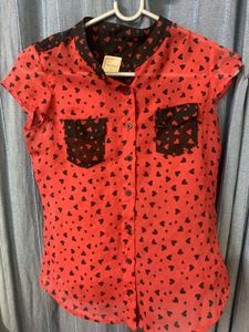 Red Heart Print Top