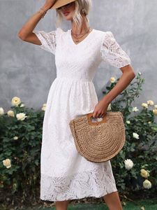 Tailored White Lace Puff Sleeve Dress