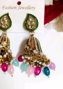 Premium Festive Multicolour kundan Jhumka