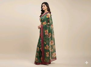 Floral Green Saree , No Blause