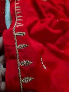 Red crepe salma zardozi work saree