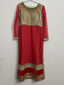 Elegant Red &amp; Gold Kurta Set