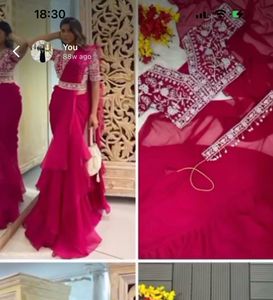 NEW Drape Ruffle Saree, Embroidered Blouse &amp; Belt