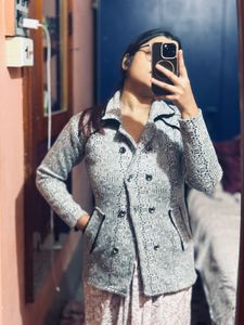 Patterned Grey Knit Jacket