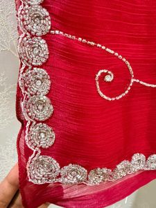 Red Handwork Jimmy Choo Fabric Saree