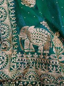 Elegant Green Elephant Print Saree