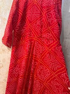 Red Bandhani Print Full Size Gown, Bust- 40/42
