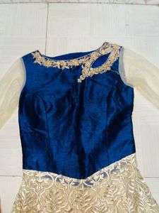 Elegant Navy &amp; Gold Embellished Gown
