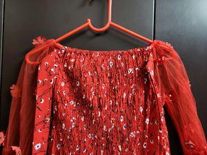 Red Floral Off-Shoulder Top