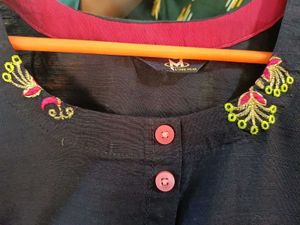 Embroidered Navy Kurti