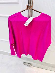 Magenta V-Neck Knit Sweater
