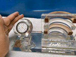 Glass Penstand With Clock