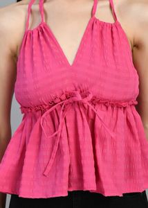 Halter Neck Open Back Gathered Empire Top