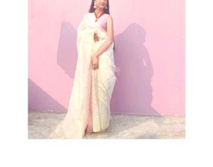 Elegant White &amp; Gold Saree