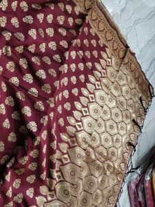 Banarasi silk Saree With Unstitched Blouse New (Maroon Color)