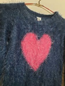Fuzzy Blue Heart Sweater